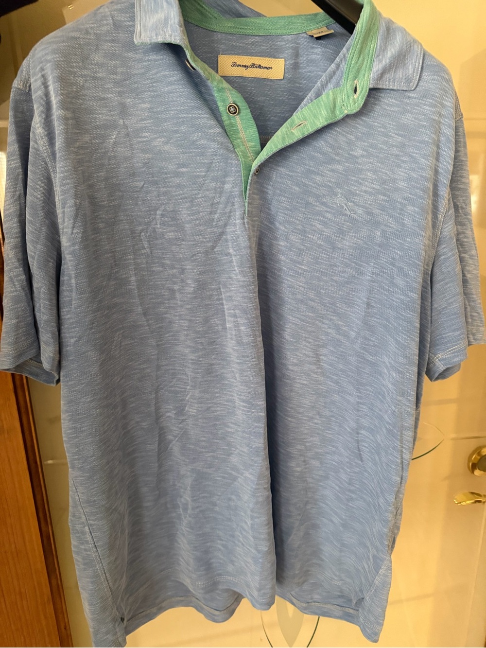 Tommy Bahama Light Blue Polo with Mint Green Trim